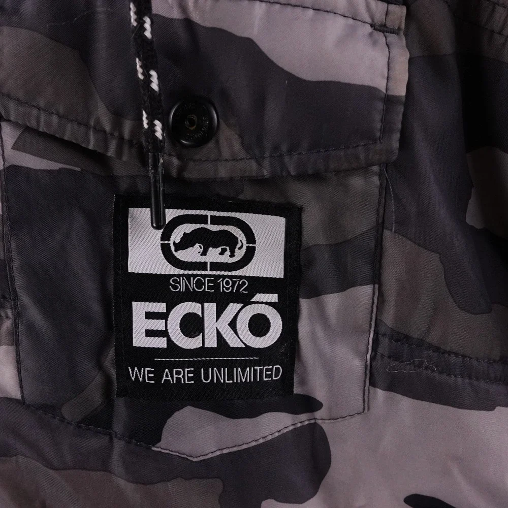 ECKO UNLTD Camo Puffer Jacket‎ Men's Size S Black Gray Zip Up Hooded